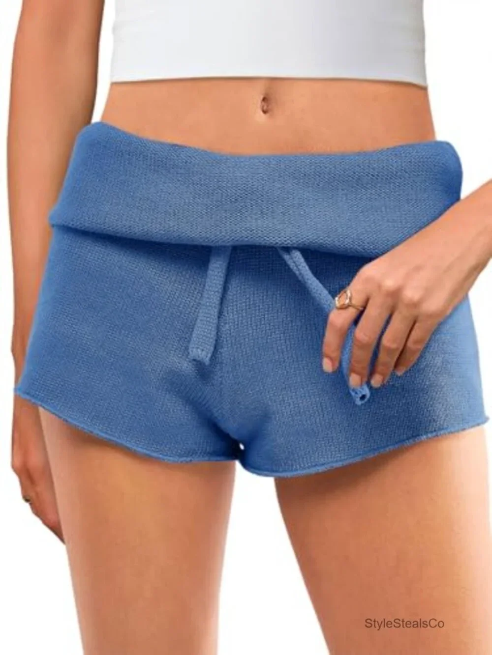 High Waisted Foldover Lounge Shorts Drawstring Casual Knit Beach Cover Up